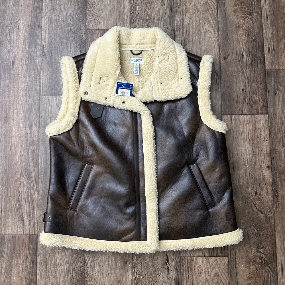 Arizona Jean Co Leather Imitation Soft Vest Faux Fur Women’s Size XL Brown